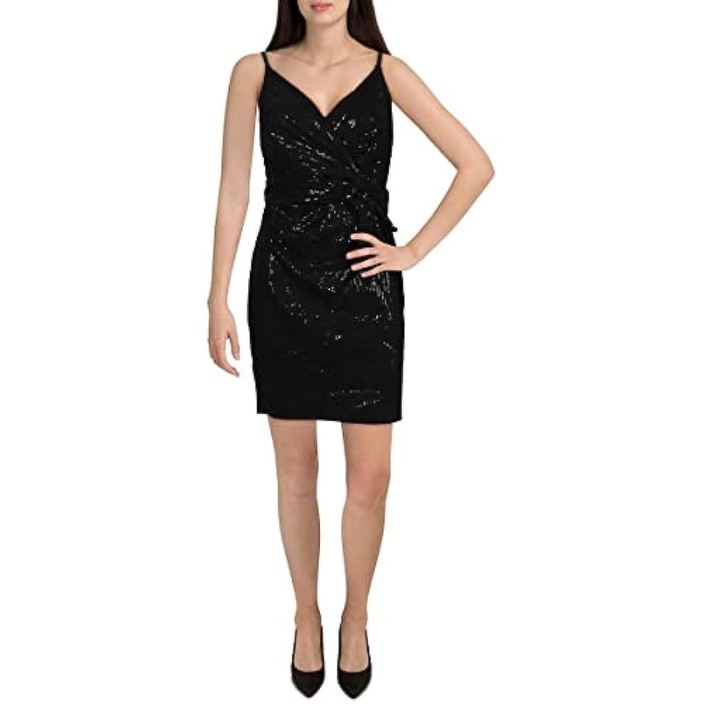 $245 Ralph Lauren Womens Sequined Short Cocktail and Party Dress Black Size 12